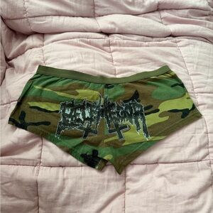 BELOHEGOR Metal Band
 Women's Camo Army Pantird Bike Shorts in Olive Green